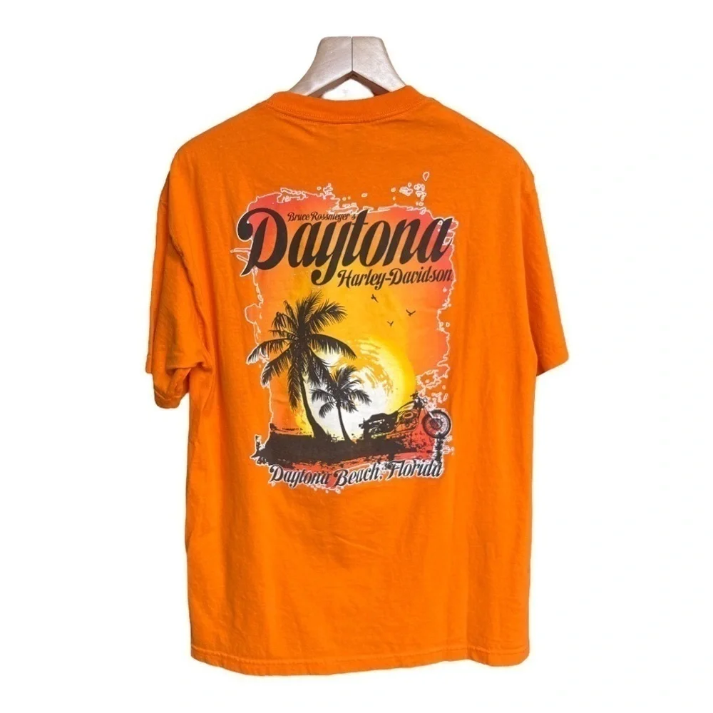 Harley-Davidson Men’s Orange Daytona Beach Graphic Print T-shirt, Size Large - Picture 2 of 9